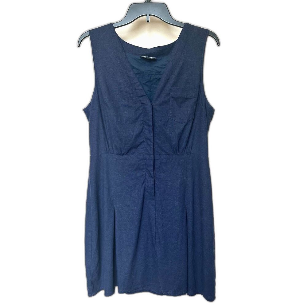 ModCloth Mini Dress 10 Sleeveless Blue Linen Blend Preppy Minimalist Coastal